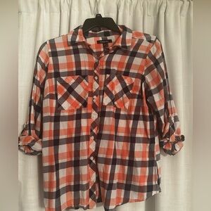 Navy/orange plaid shirt